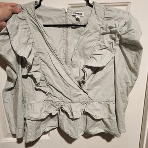 Express Gray Ruffle Long Sleeve Peplum Top Large